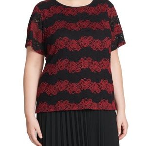 Calvin Klein Floral-Lace Top Black Brugundy  Blouse 3X